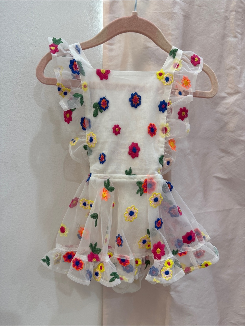 Kids White Floral Embroidered One-Piece Romper